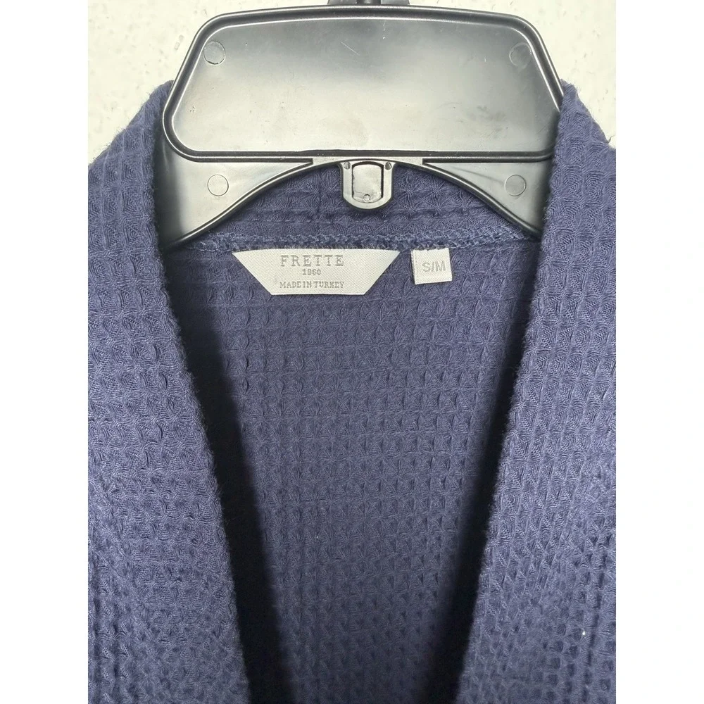 FRETTE UNISEX Waffle Terry‎ Bath Robe Shawl Collar Navy Blue Size S/M (no Tie)